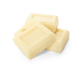 Chocolate pieces on white background