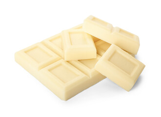 Chocolate pieces on white background