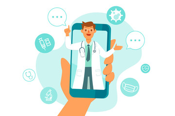 doctor on smart phone screen giving online consultation