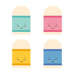 Set of kawaii eraser cute character mascot. Back to school illustration