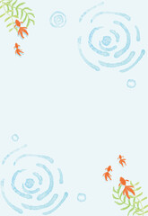 金魚と波紋の暑中見舞いハガキ 印刷用3mm塗り足し ベクター