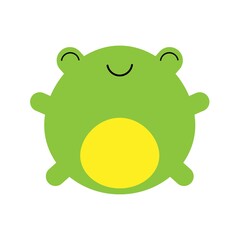 A cartoon vector illustration of a cute little green happy frog.