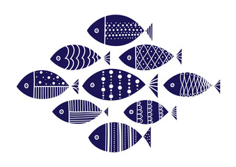 Cute poster with blue vintage fish