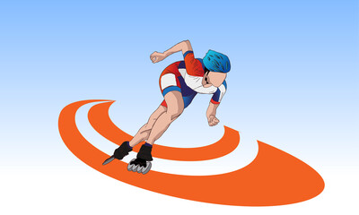 An athlete on roller skates and a helmet. Silhouette, abstract background