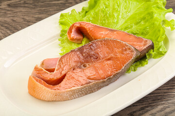 Two pink salmon fish steak