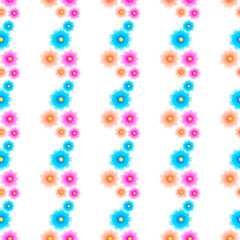 Vector seamless pattern with multi-colored flowers on a white background. Use in fabric, wrapping paper, wallpaper, bags, clothes, dishes, cases on smartphones and tablets.