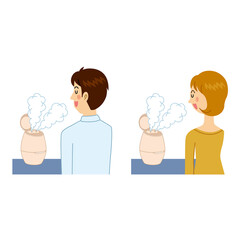 スチーマーを使う男女