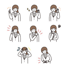 Naklejka premium 女性 薬剤師 医師 白衣 表情セット