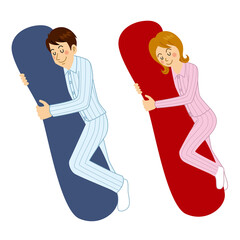 抱き枕を使う男女