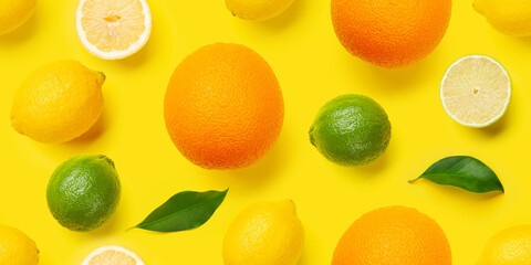 Lemon, lime and orange citrus seamless backdrop texture