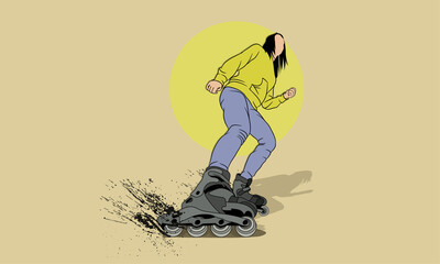 Young girl on roller skates. Vector illustration.