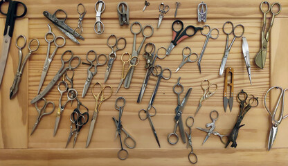 Collection of scissors, nail scissors, surgical scissors, light cleaning scissors, folding scissors, hand scissors