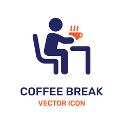 Person sitting and drinking coffee during break time icon vector.