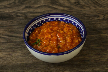 Traditional Georgian Kharcho soup with meat