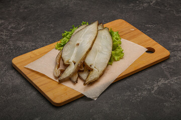Delicous smoked halibut slices snack