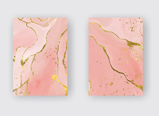 Vector Alcohol ink shape in tender pink and gold.