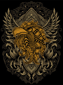 illustration vector eagle head mandala with engraving ornament