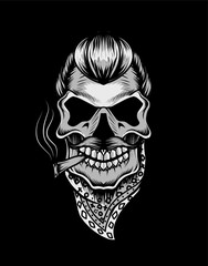 illustration vector gangster skull head on black background