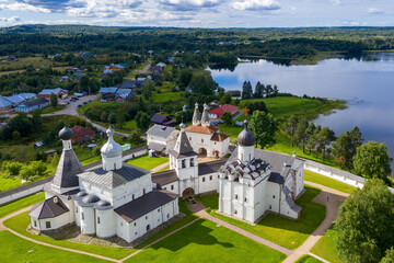 Fototapeta na wymiar View of Ferapontov Monastery on sunny summer day. Ferapontovo, Vologda Oblast, Russia.
