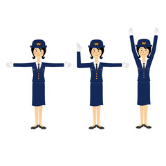 手信号をする婦人警官
