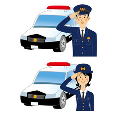 敬礼する警察官とパトカー © kojikoji