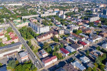 Aerial view of Cherepovets town on sunny summer day. Vologda Oblast, Russia.