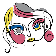 Lineart woman face with colorful shapes