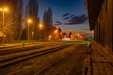 Fototapeta na wymiar sunset, rail, Railway, old buildings
