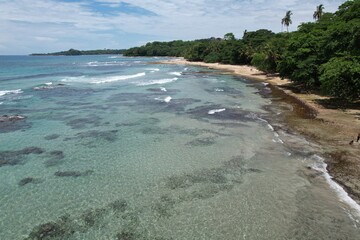Lush tropical Caribbean Coast of Limon in Costa Rica -aerial views of Cocles, Punta Uva, Playa Chiquita and Puerto Viejo