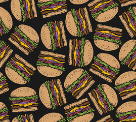 Obraz premium seamless pattern of burger in doodle vintage design