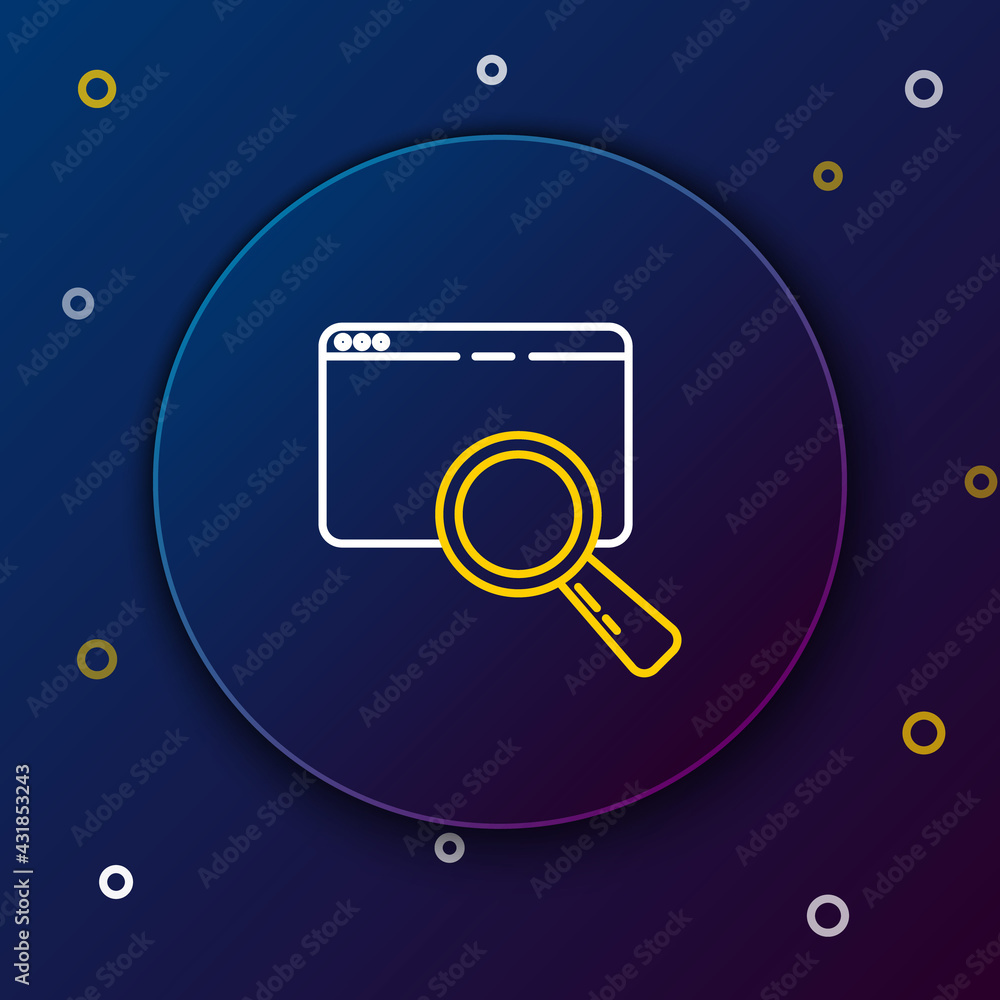 Poster line search in a browser window icon isolated on blue background. colorful outline concept. vector