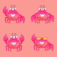 set of crab character logo design template