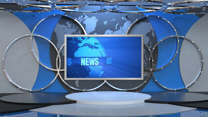 News Studio, Backdrop For TV Shows .TV On Wall.3D Virtual News Studio Background, 3d illustration