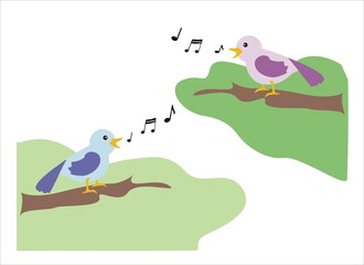 Dos pájaros cantando en los árboles
