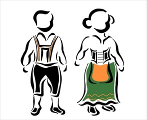Hombre y mujer con traje y vestido típicos alemanes
