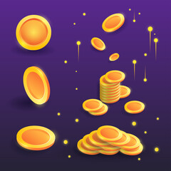 set of elements 3D golden coins vector illustration.