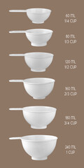 Set of Measuring cups on brown background. Clipping path.
