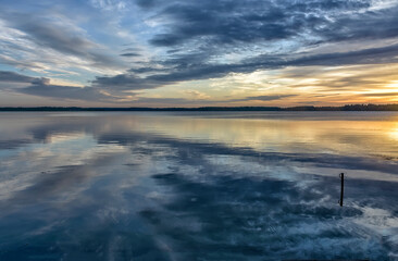 Summer dawn on Lake Valdai in the Novgorod region.