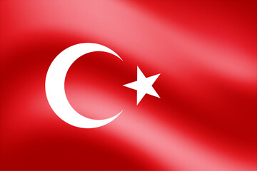 Obraz premium Turkey flag 3D of white crescent moon and star on red color background.
