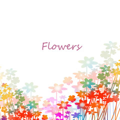 The background is a postcard with small and multicolored flowers. Vector illustration