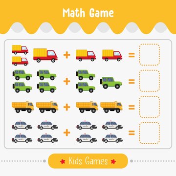 Maths game with pictures for children easy level. education game for kids preschool worksheet activity vector illustration