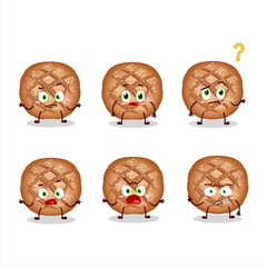 Cartoon character of round dark bread with what expression