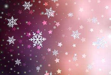 Light Pink vector layout with bright snowflakes, stars.