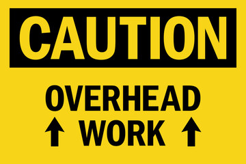 Overhead work caution sign. Black on yellow background. Warehouse safety signs and symbols.