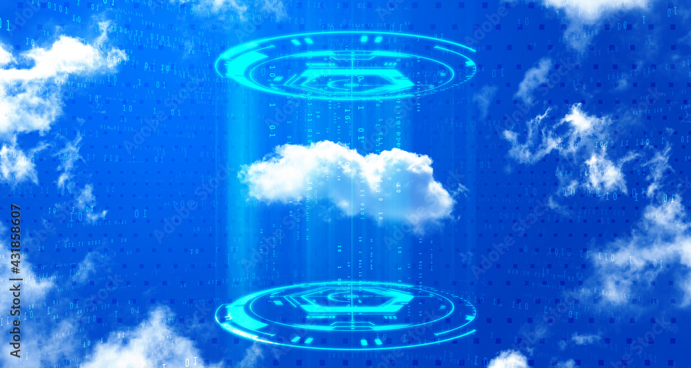 Poster cloud network in abstract technology background. cloud networking concept.