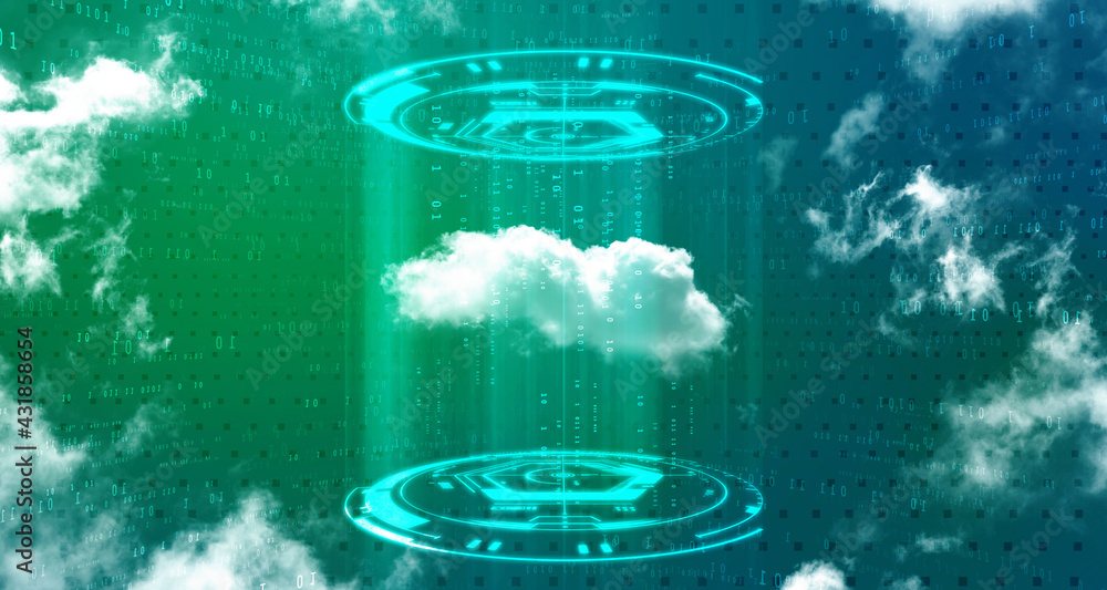 Poster cloud network in abstract technology background. cloud networking concept.