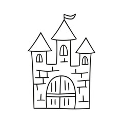 Fototapeta premium Hand drawn fairytale castle. Children doodle drawing. Isolated vector illustration on white background.