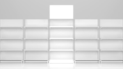 Superstore product display shelf isolated. 3D Illustration