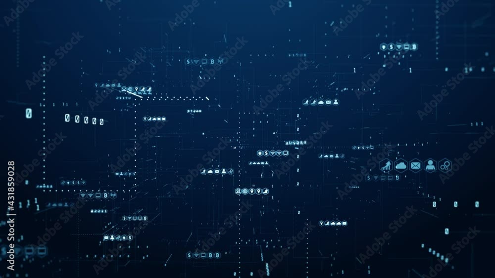 Aufkleber Digital cyberspace with particles and digital data network connections. High-speed connection data analysis future technology abstract background concept. Seamless Loop. 4K