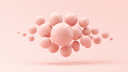 Abstraction from pink shiny spheres on a pink background. 3d render illustration for advertising.